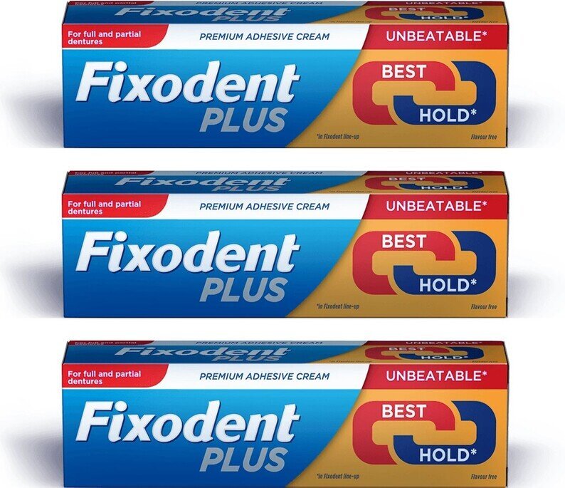 Fixodent Plus Best Hold Premium Denture Adhesive Cream - 40g - Pack of 3